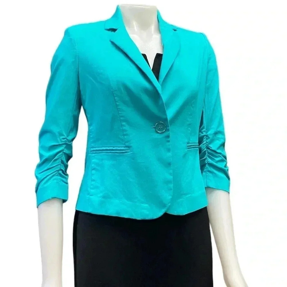 89th & Madison Aquamarine Gathered Half Sleeve Blazer Size Small